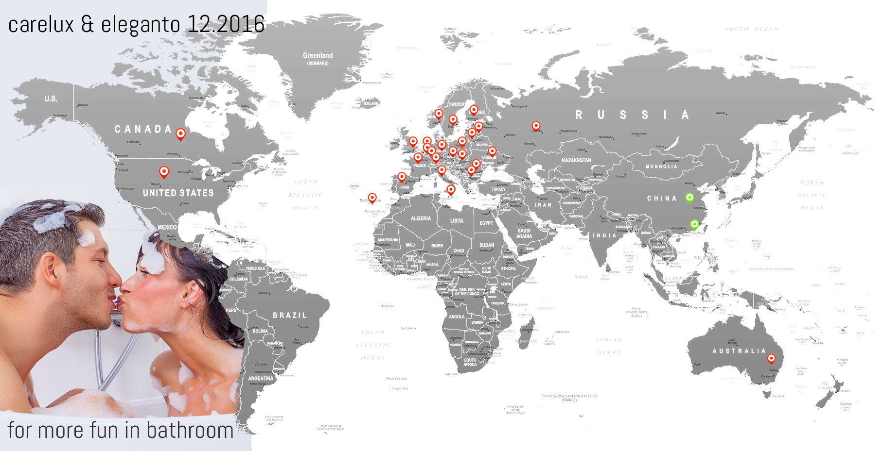 Weltkarte mit eleganto Markierungen 2016